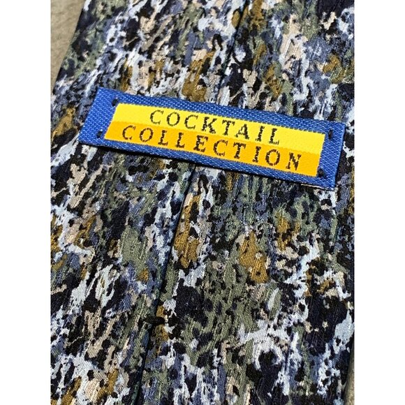 Cocktail Collection Silk Tie Abstract Pattern Mens Blue Green Gold - Picture 4 of 6